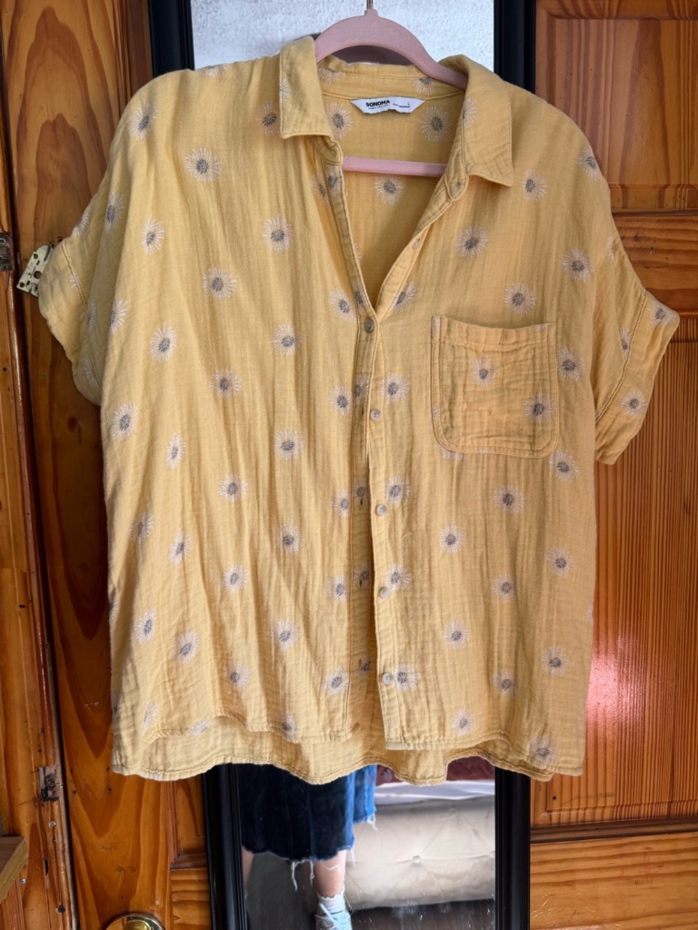 Sonoma Mustard Yellow Daisy-Print Button Shirt